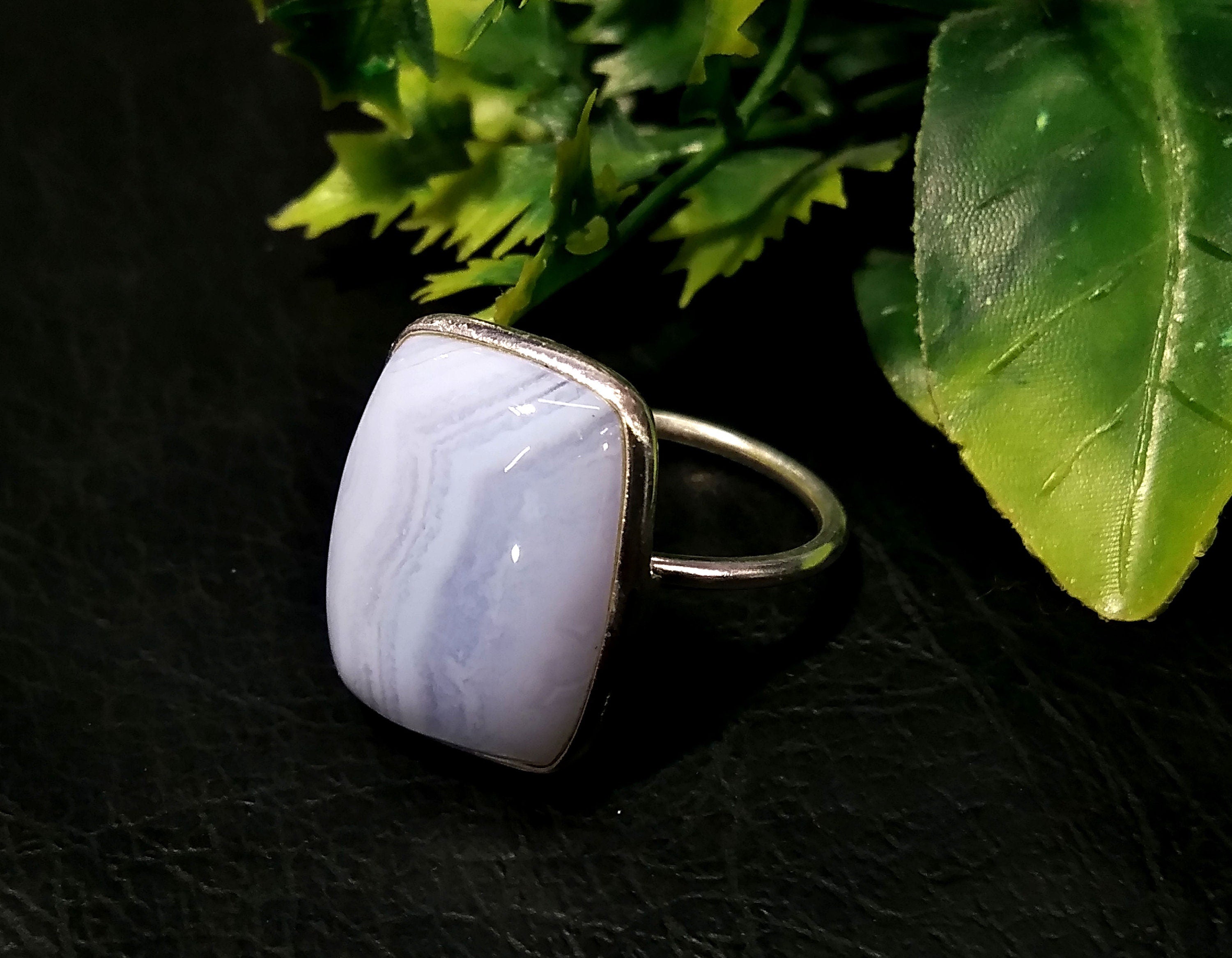 Natural Blue Lace Agate Gemstone Ring, 925 Solid Starling Silver Ring Jewelry, Stone Size 18x14mm Statement Ring, Gift Birthday Ring Jewelry